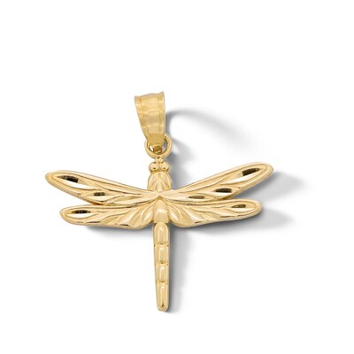 10K Gold Diamond-Cut Dragonfly Necklace Charm