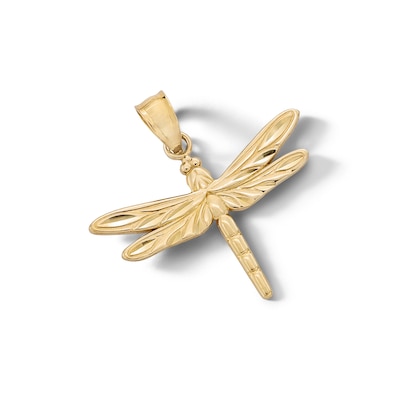 10K Gold Diamond-Cut Dragonfly Necklace Charm