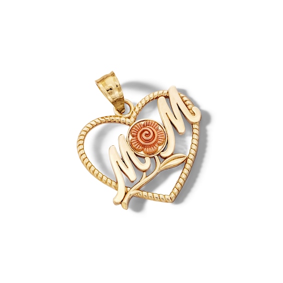 10K Solid Gold MOM Rose Heart Two-Tone Charm