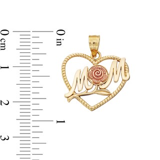 10K Solid Gold MOM Rose Heart Two-Tone Charm
