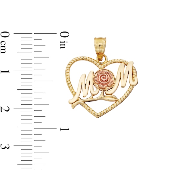 10K Solid Gold MOM Rose Heart Two-Tone Charm