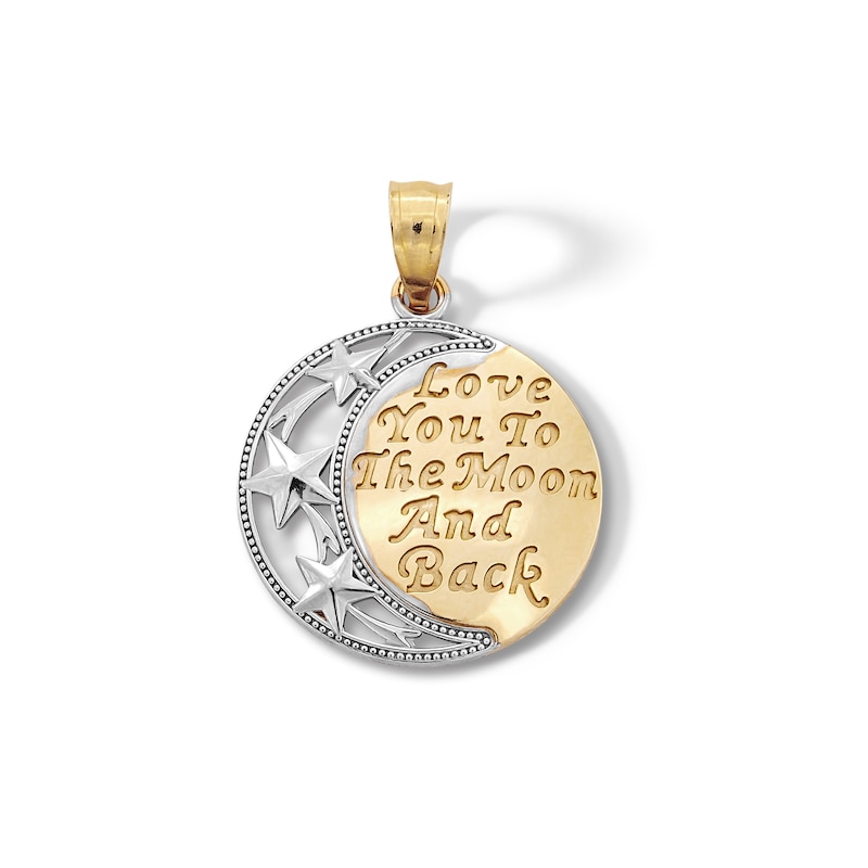 10K Solid Gold Love You to the Moon and Back Two-Tone Necklace Charm