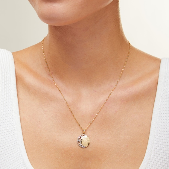 10K Solid Gold Love You to the Moon and Back Two-Tone Necklace Charm