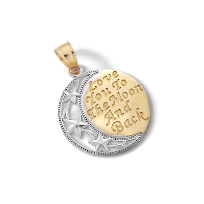10K Solid Gold Love You to the Moon and Back Two-Tone Necklace Charm