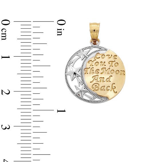 10K Solid Gold Love You to the Moon and Back Two-Tone Necklace Charm