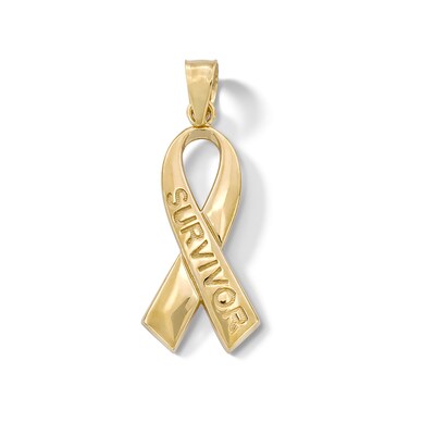​​​​​​​​​​​​​​10K Solid Gold Survivor Ribbon Necklace Charm