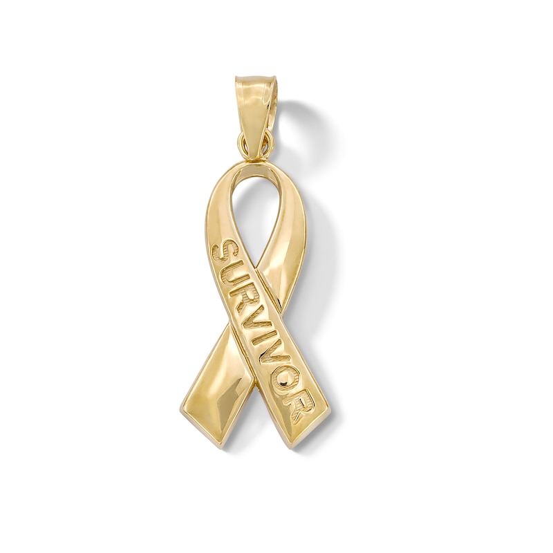 10K Solid Gold Survivor Ribbon Necklace Charm