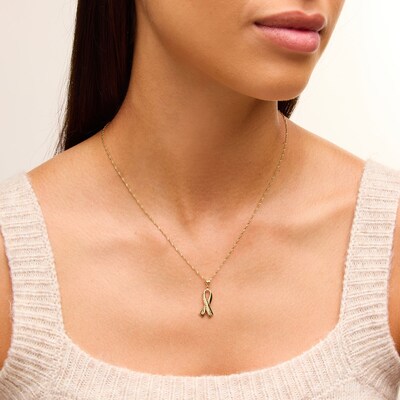 ​​​​​​​​​​​​​​10K Solid Gold Survivor Ribbon Necklace Charm