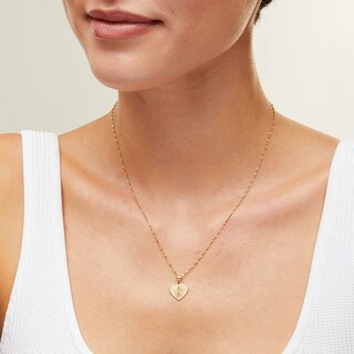 10K Solid Gold Diamond-Cut Heart with Cross Necklace Charm