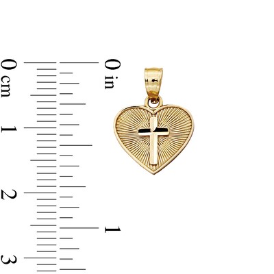 10K Solid Gold Diamond-Cut Heart with Cross Necklace Charm