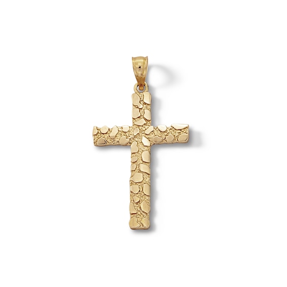 10K Solid Gold Nugget Cross Necklace Charm