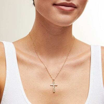 10K Solid Gold Nugget Cross Necklace Charm