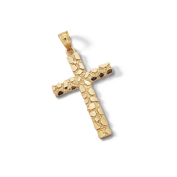 10K Solid Gold Nugget Cross Necklace Charm