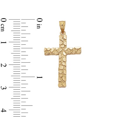 10K Solid Gold Nugget Cross Necklace Charm