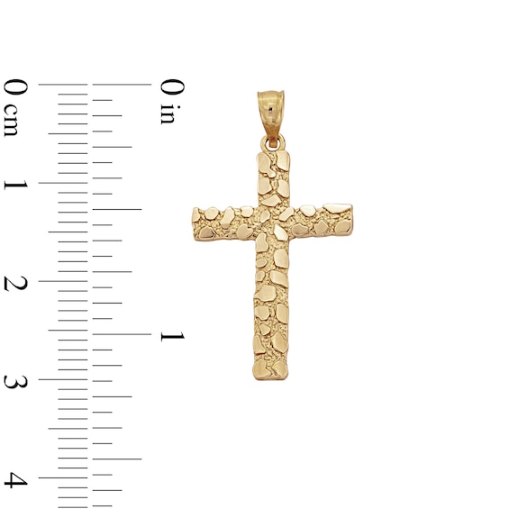 10K Solid Gold Nugget Cross Necklace Charm