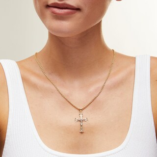 10K Solid Gold Budded End Crucifix Two-Tone Necklace Charm