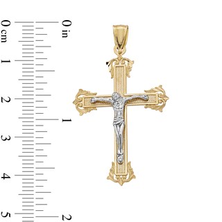 10K Solid Gold Budded End Crucifix Two-Tone Necklace Charm