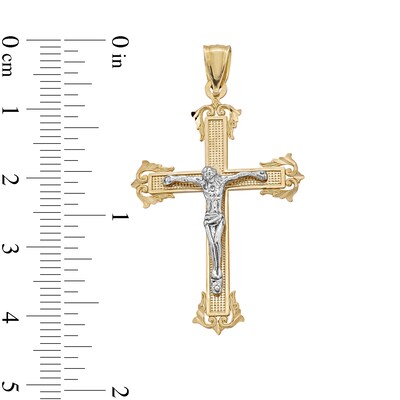 10K Solid Gold Budded End Crucifix Two-Tone Necklace Charm