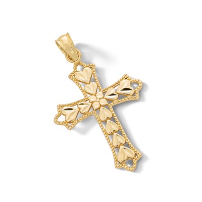 ​​​​​​​​​​​​​​10K Solid Gold Diamond-Cut Heart Cross Necklace Charm