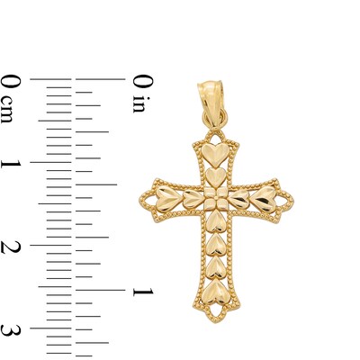 ​​​​​​​​​​​​​​10K Solid Gold Diamond-Cut Heart Cross Necklace Charm