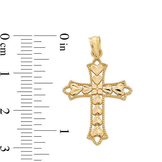 ​​​​​​​​​​​​​​10K Solid Gold Diamond-Cut Heart Cross Necklace Charm