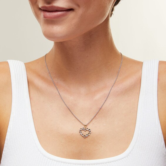 10K Solid Gold Floral Heart Tri-Tone Necklace Charm