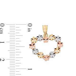 10K Solid Gold Floral Heart Tri-Tone Necklace Charm