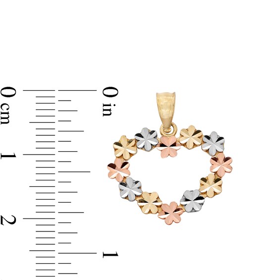 10K Solid Gold Floral Heart Tri-Tone Necklace Charm