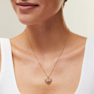 10K Solid Gold Rose Heart Two-Tone Necklace Charm