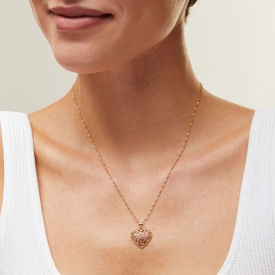 10K Solid Gold Rose Heart Two-Tone Necklace Charm