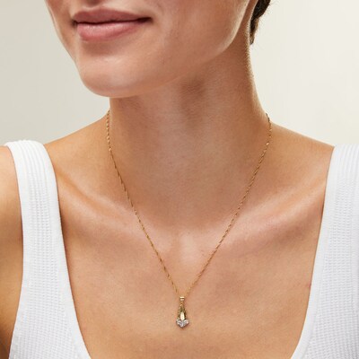 10K Solid Gold CZ Praying Hands Two-Tone Necklace Charm