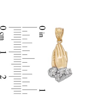 10K Solid Gold CZ Praying Hands Two-Tone Necklace Charm