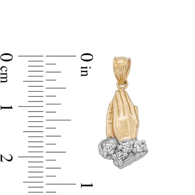 10K Solid Gold CZ Praying Hands Two-Tone Necklace Charm
