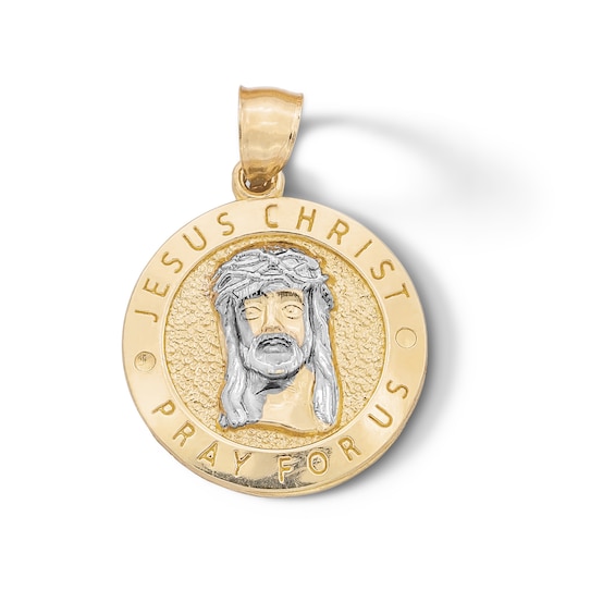 ​​​​​​​​​​​​​​10K Solid Gold Jesus Christ Pray For Us Two-Tone Necklace Charm