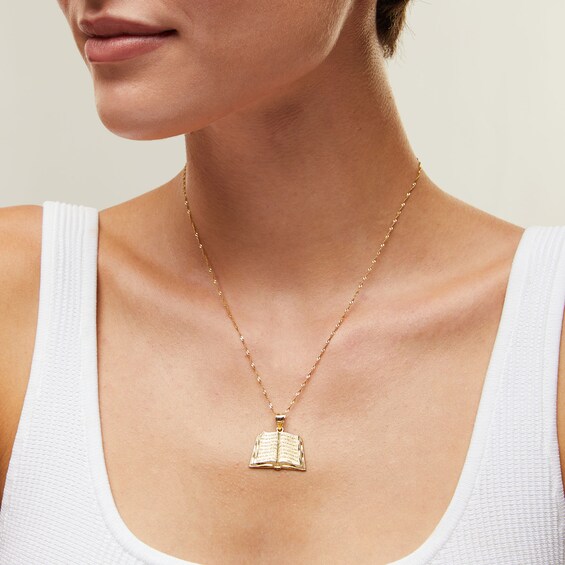 10K Solid Gold Open Bible Necklace Charm