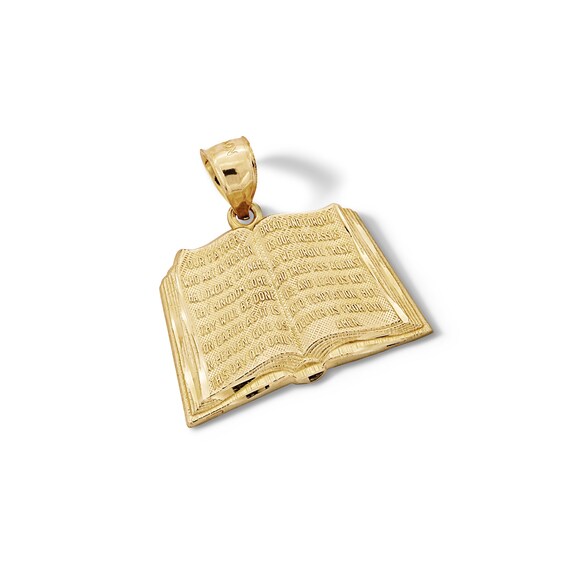 10K Solid Gold Open Bible Necklace Charm