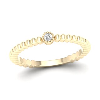 10K Solid Gold Lab-Grown Diamond Accent Beaded Ring