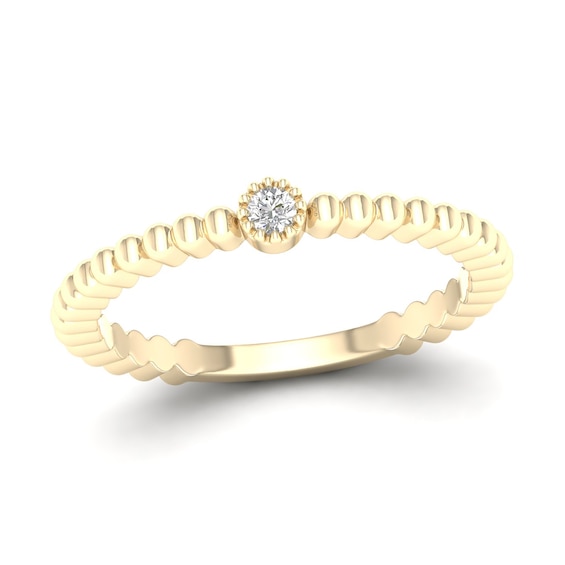 10K Solid Gold Lab-Grown Diamond Accent Beaded Ring