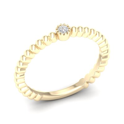 10K Solid Gold Lab-Grown Diamond Accent Beaded Ring