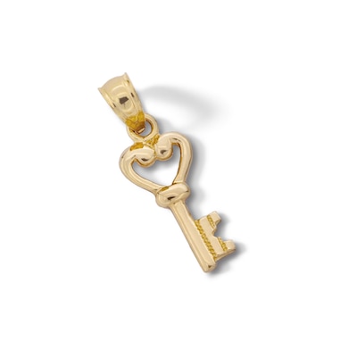 10K Solid Gold Heart Key Necklace Charm