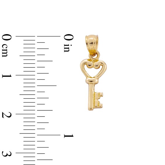 10K Solid Gold Heart Key Necklace Charm