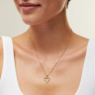 10K Solid Gold Diamond-Cut Open Heart Necklace Charm