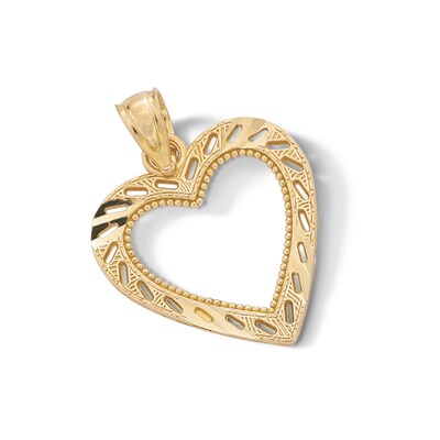 10K Solid Gold Diamond-Cut Open Heart Necklace Charm