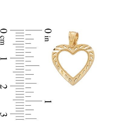 10K Solid Gold Diamond-Cut Open Heart Necklace Charm