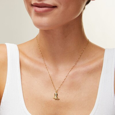 10K Solid Gold Cowboy Boot Necklace Charm