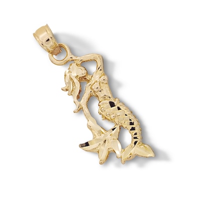 10K Solid Gold Mermaid Necklace Charm
