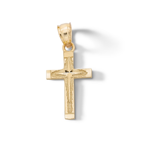 10K Solid Gold Diamond-Cut North Star Cross Necklace Charm