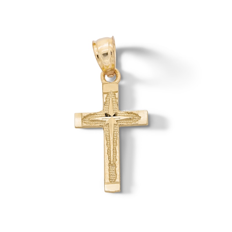 10K Solid Gold Diamond-Cut North Star Cross Necklace Charm