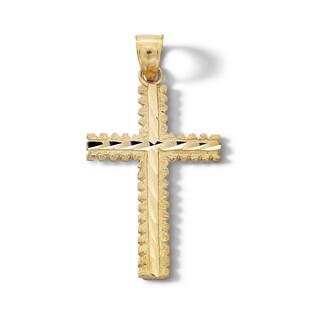 10K Solid Gold Diamond-Cut Ridge Edge Cross Necklace Charm
