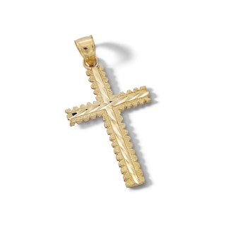 10K Solid Gold Diamond-Cut Ridge Edge Cross Necklace Charm